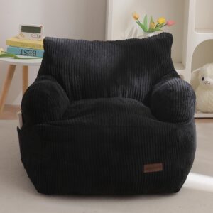 maxyoyo kids bean bag chair, stuffed toddler bean bag sofa with filler bean bag chair for boys and girls, lazy sofa with pocket floor chair for gaming, reading, black