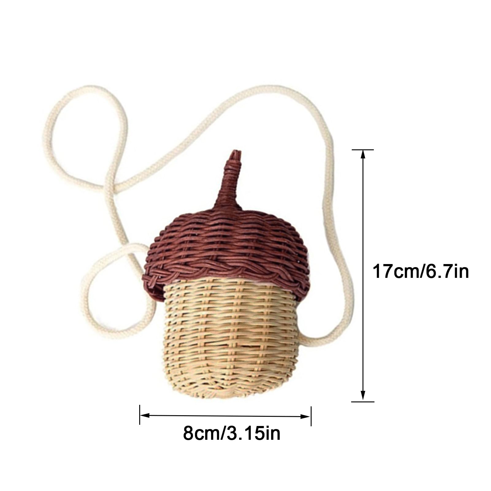 Acorn Shaped Basket Storage Basket, Mushroom Rattan Storage Basket with Lid, Rattan Wooden Woven Shoulder Bag Tropical Bucket Photo Props Handcrafted Gift Decoration Artwork(No frills)