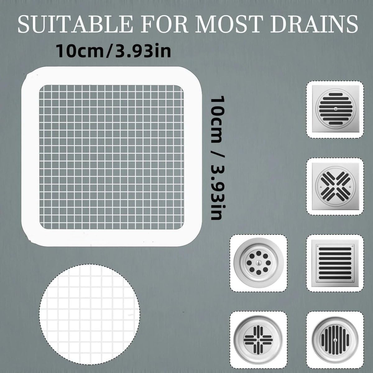 Disposable Hair Drain Stickers, 2024 Upgraded Floor Drain Sticker, Disposable Shower Drain Hair Catcher, Hair Drain Sticker, Drain Mesh Strainer for Bathroom Laundry Bathtub Kitchen (10 Pcs)