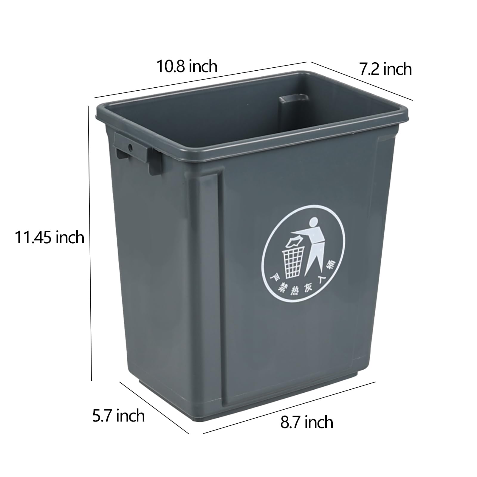 Kekow 2.6 Gallon Small Bathroom Trash Can, 4-Pack Open-Top Plastic Rectangular Wastebasket, Gray