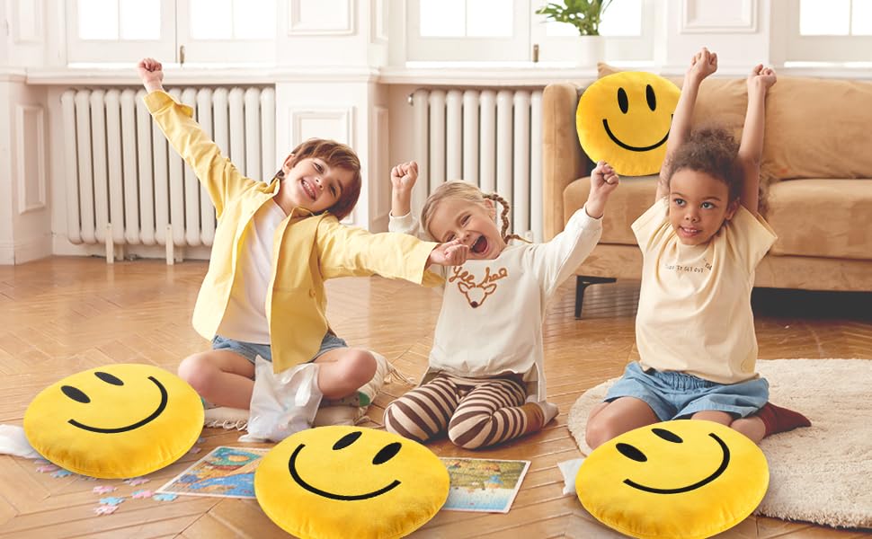 suppies Smiley Face Pillow - Soft Polyester Happy Face Pillow -14" X 14" Cute Pillow for Cute Room Decor - Living Room Decor - Toy - Birthday Gifts for Boys and Girls - 3D Round Throw Pillow