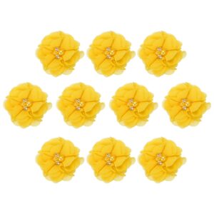 patikil 2" chiffon flowers, 10pcs fabric flowers sewing appliques embellishments with rhinestone pearl for diy crafts wedding headbands party decoration, yellow