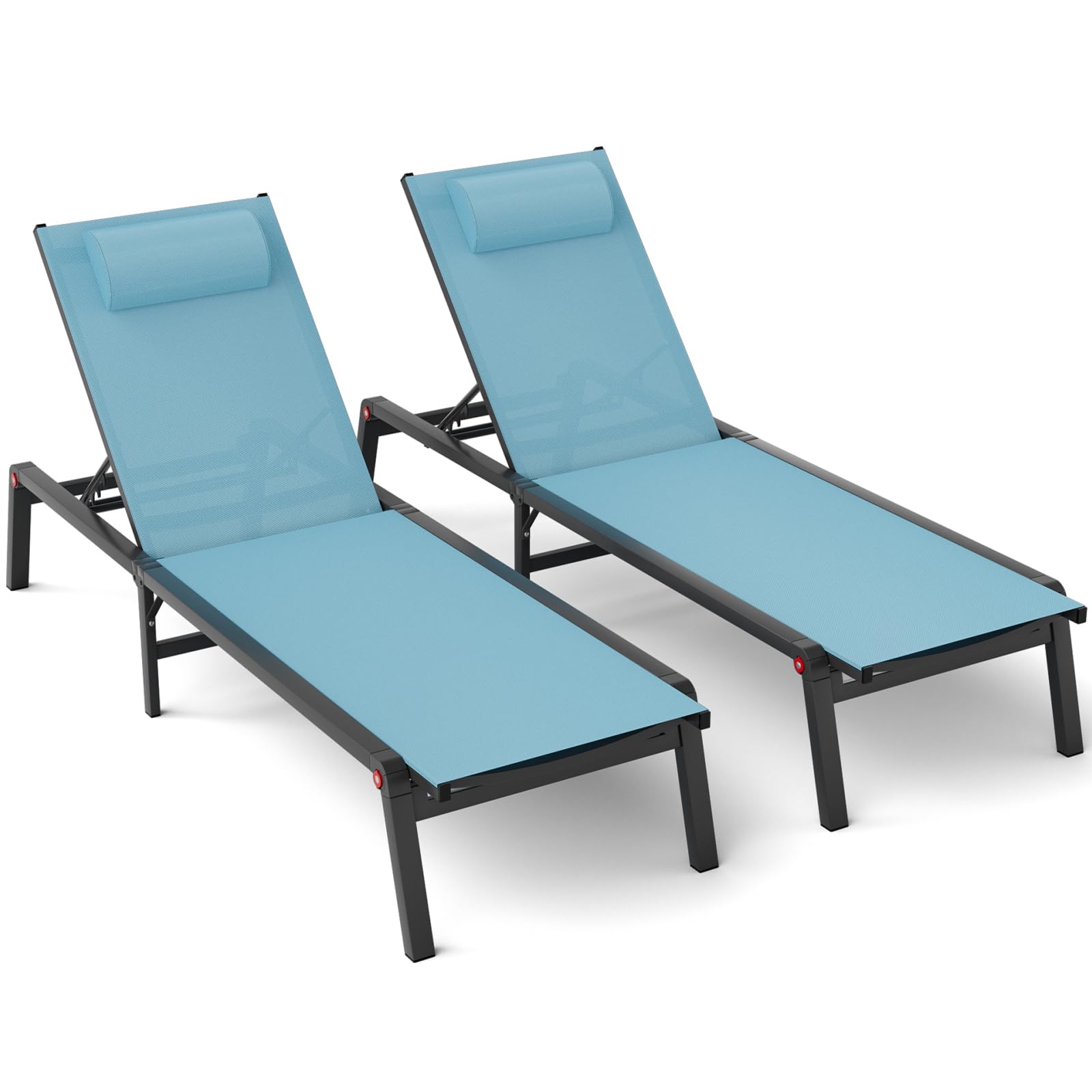 WOAJN Aluminum Patio Chaise Lounge Chair Set of 2,5-Position Adjustable Backrest,Foldable Lounge Chair Outdoor,Pool Lounge Chairs for Poolside,Lawn,Deck,Beach,Blue