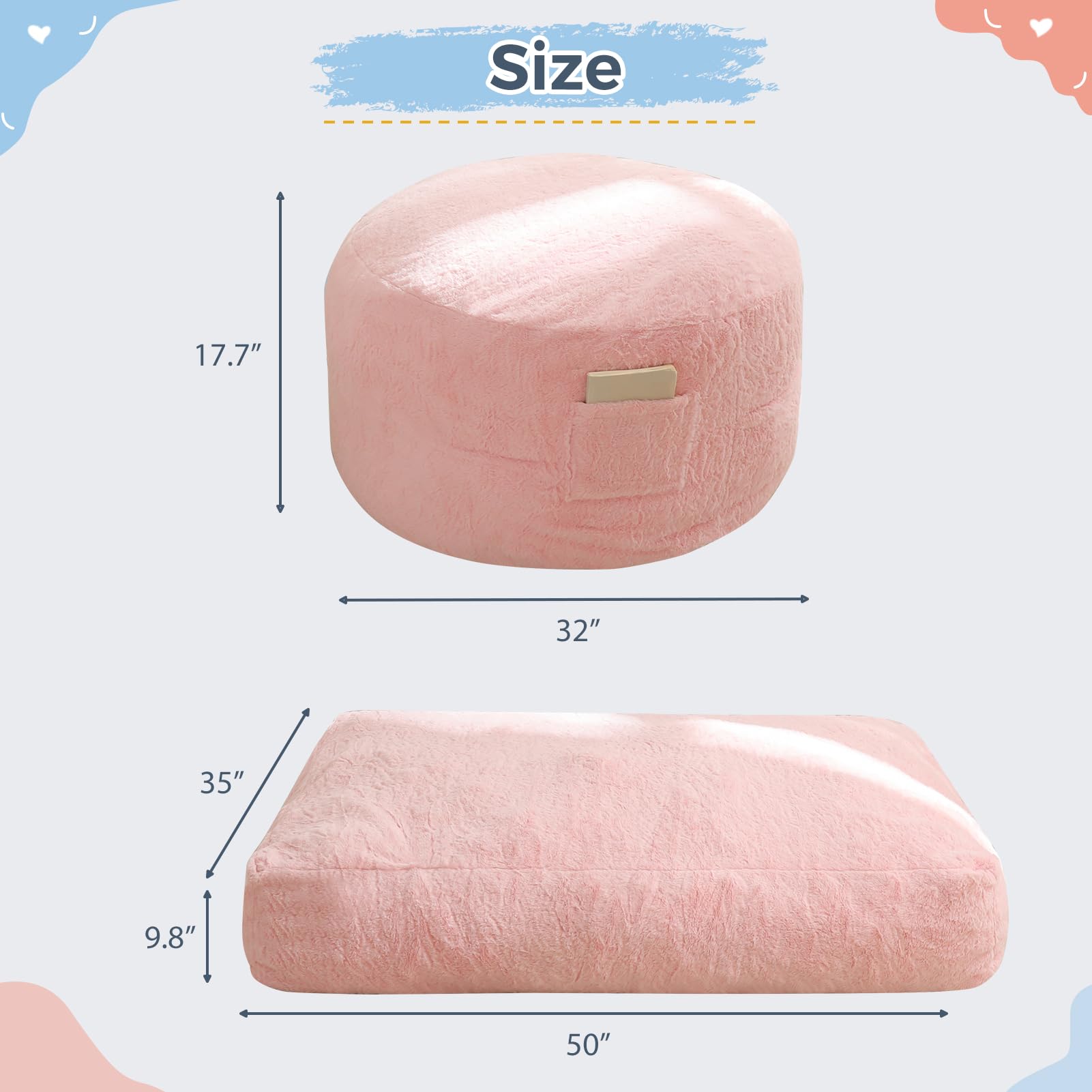 MAXYOYO Bean Bag Chair Bed for Kids, Convertible Bean Bag Folds from Lazy Chair to Floor Mattress Bed, Stuffed Floor Sofa Couch Sofa Bed for Boys and Girls, High-Density Foam Filling, Pink