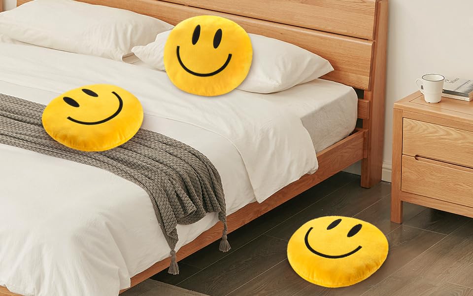 suppies Smiley Face Pillow - Soft Polyester Happy Face Pillow -14" X 14" Cute Pillow for Cute Room Decor - Living Room Decor - Toy - Birthday Gifts for Boys and Girls - 3D Round Throw Pillow