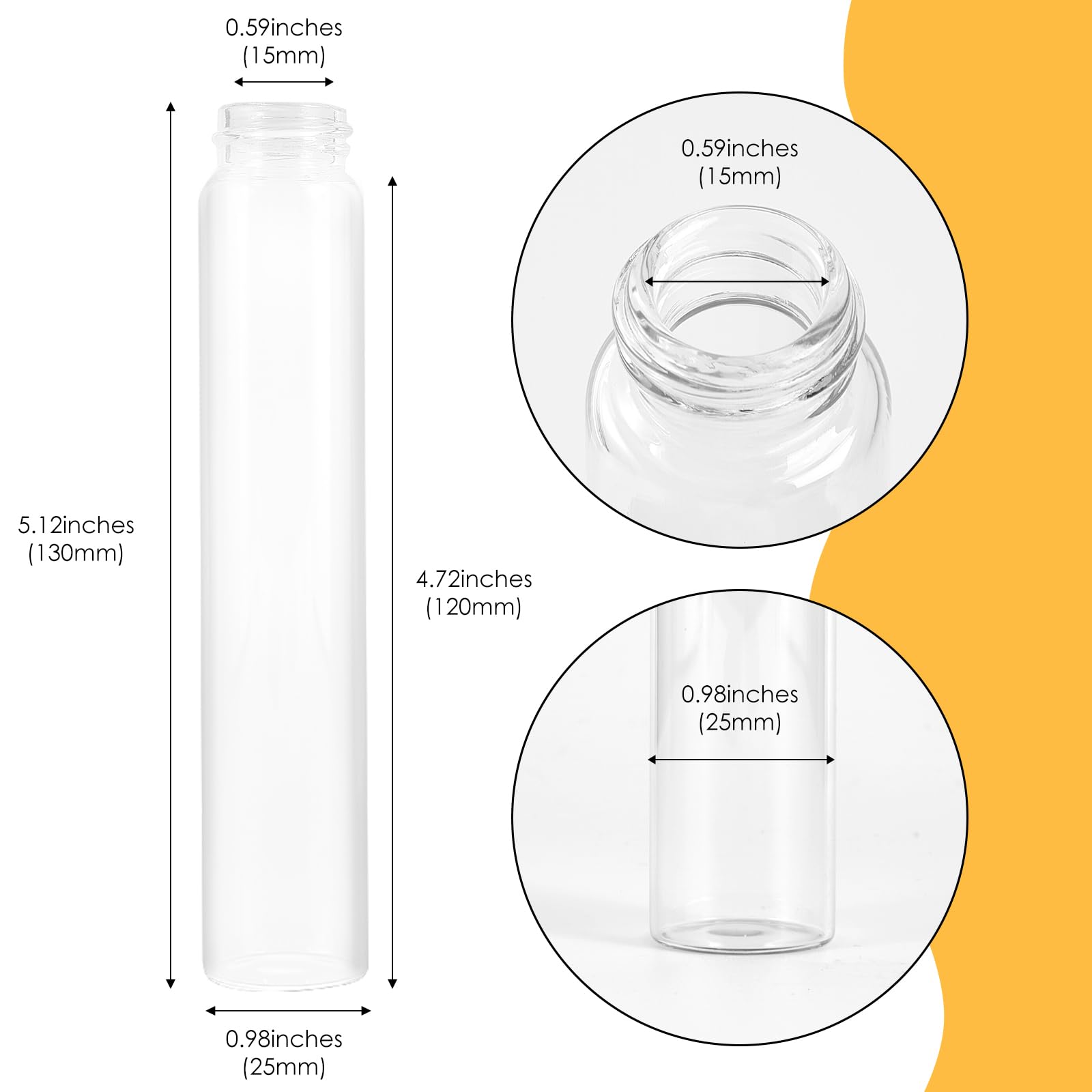 Cadbibe 50ml Clear Glass Vials with Screw Caps and Plastic Stoppers, Small Liquid Sample Glass Test Tubes, Leak-Proof Glass Bottles, 25PCS