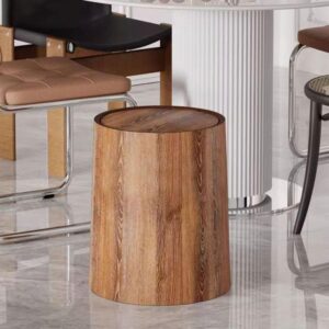 HOLIDYOYO Bathroom Trash Can with Swing Lid Wood Round Wastebasket for Under Desk Kitchen Bedroom Kids Room 12L