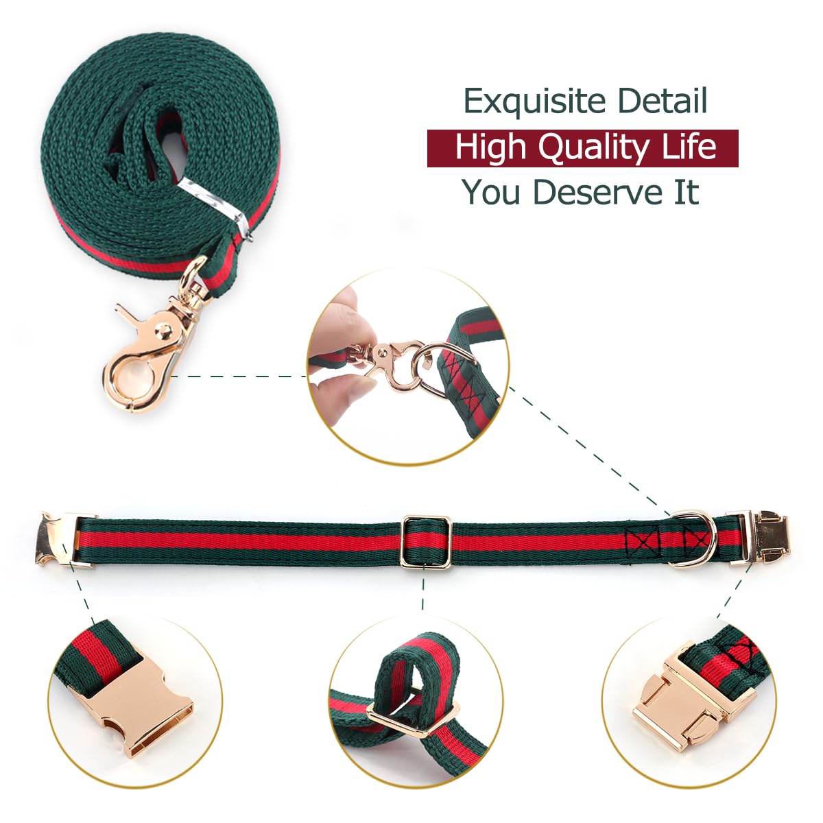 Stylish and Elegant Dog Collar,Adjustable Metal Belt Buckle, Durable High Density Fabric for Comfortable Pet Dog Collar and Dog Leash Set Packing for Medium Dogs