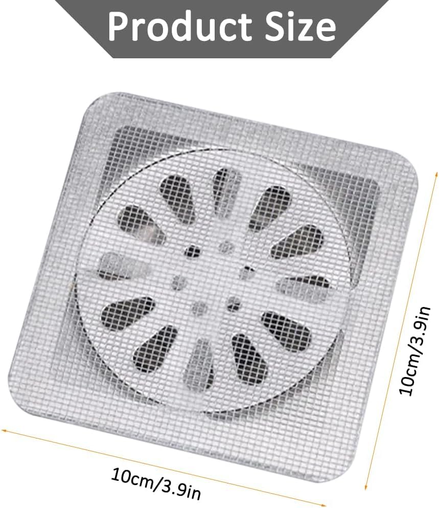 Floor Drain Sticker, 100PCS Disposable Shower Drain Cover Hair Catcher Mesh Stickers, 4"x4" Square Shower Floor Drain Cover, Drain Mesh Strainer for Kitchen, Sink, Bathroom, Laundry, Bathtub