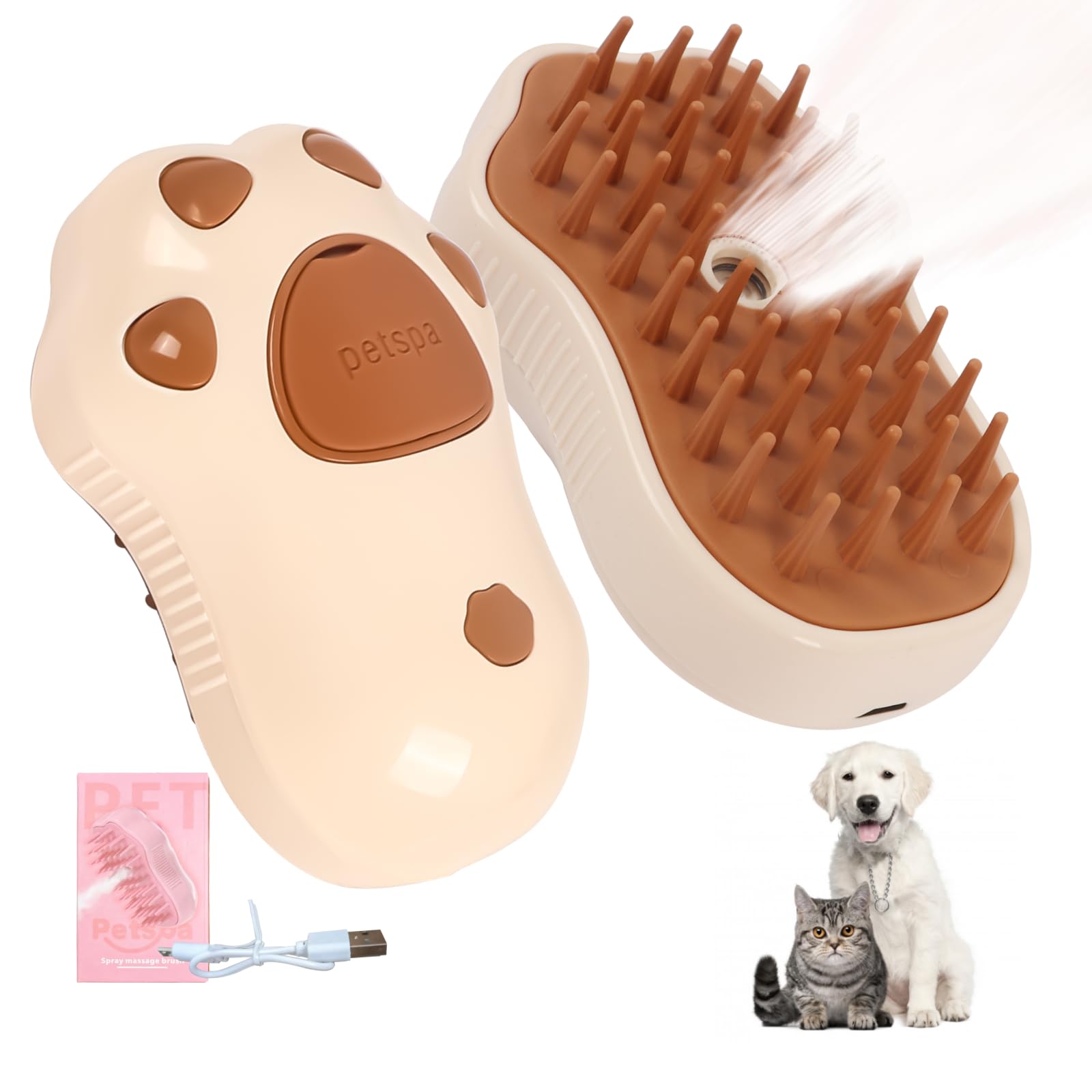 Steam Brush for Cats, 3 In 1 Cat Steamy Brush, New Upgraded Silicone Self-Cleaning Spray Cat Brush for Shedding, Pet Steam Brush, Dog Steam Brush, Pet Hair Cleaning Brush for Cat Dog