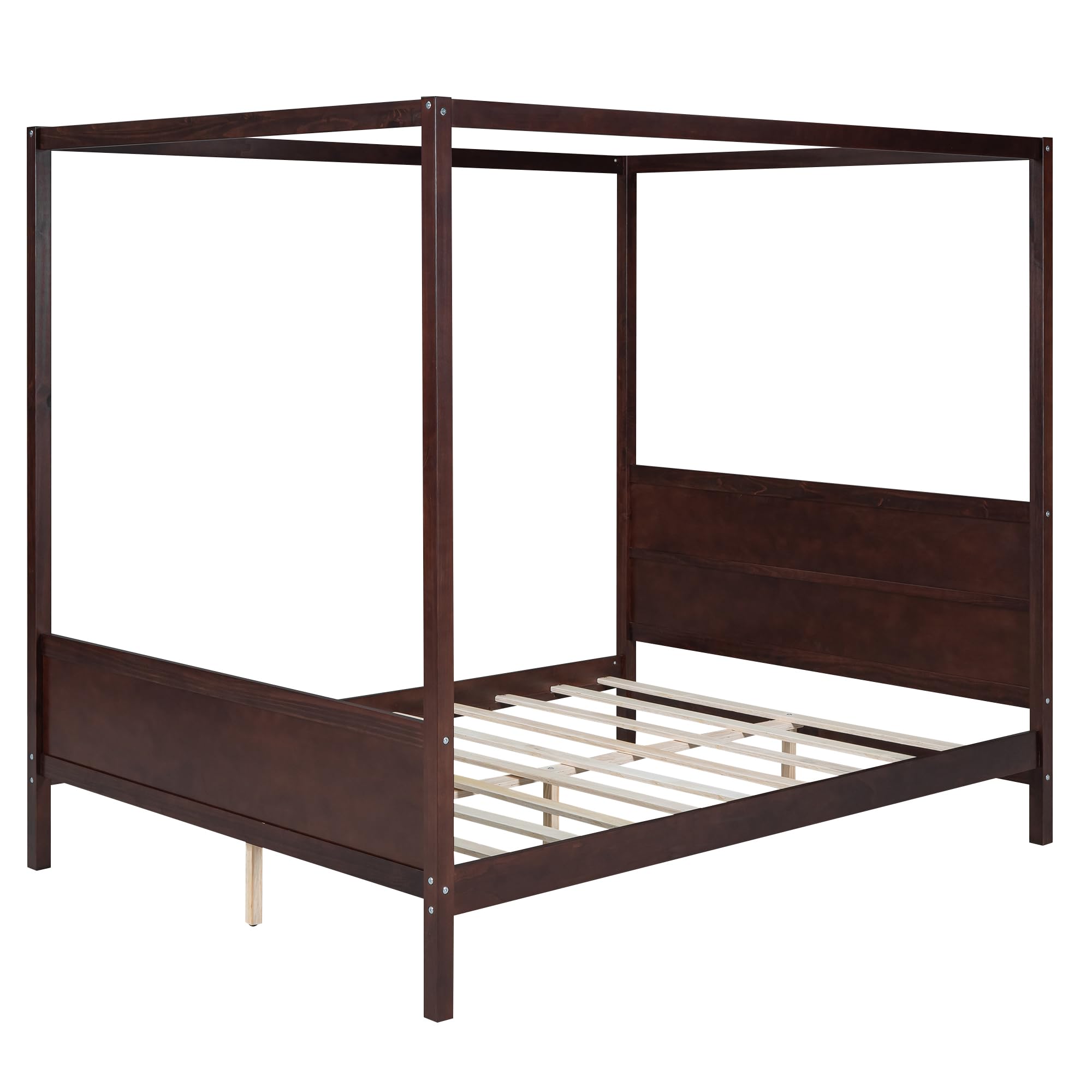 Merax Queen Size Canopy Bed with Headboard and Footboard, Solid Wood 4 Posters Platform Bed with Slat Support Leg, No Box Spring Needed, Espresso