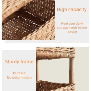 WKSPOO Rattan Shelving Unit 3 Tiers Standing Wooden Caddy, Hand Woven Floor Rattan Portable Laundry Bin Basket Applicable for Living Room, Bedroom, Kitchen(Color:Natural), 30*20*60cm