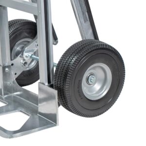 Mytee Products 600 lbs Dual Handle Aluminum Hand Truck Heavy Duty Dolly with 10" Solid Caster Wheels - Large Hand Truck with Skid Bars - 52.3" x 17.5" with 19.3" x 7.5" Nose Plate