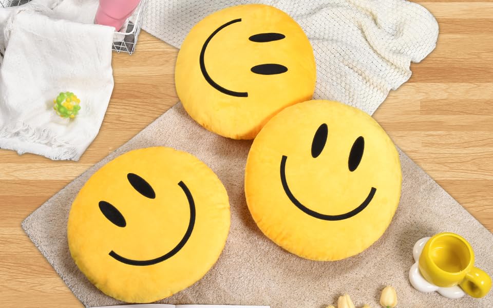 suppies Smiley Face Pillow - Soft Polyester Happy Face Pillow -14" X 14" Cute Pillow for Cute Room Decor - Living Room Decor - Toy - Birthday Gifts for Boys and Girls - 3D Round Throw Pillow