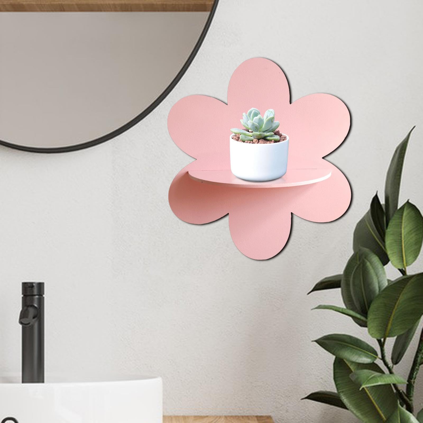 IEUDNS Flower Shape Wall Storage Holder, Hanging Storage Shelf, Wooden Easy to Install Hanging Plant Shelf for Stone Dorm Gift Home, Pink