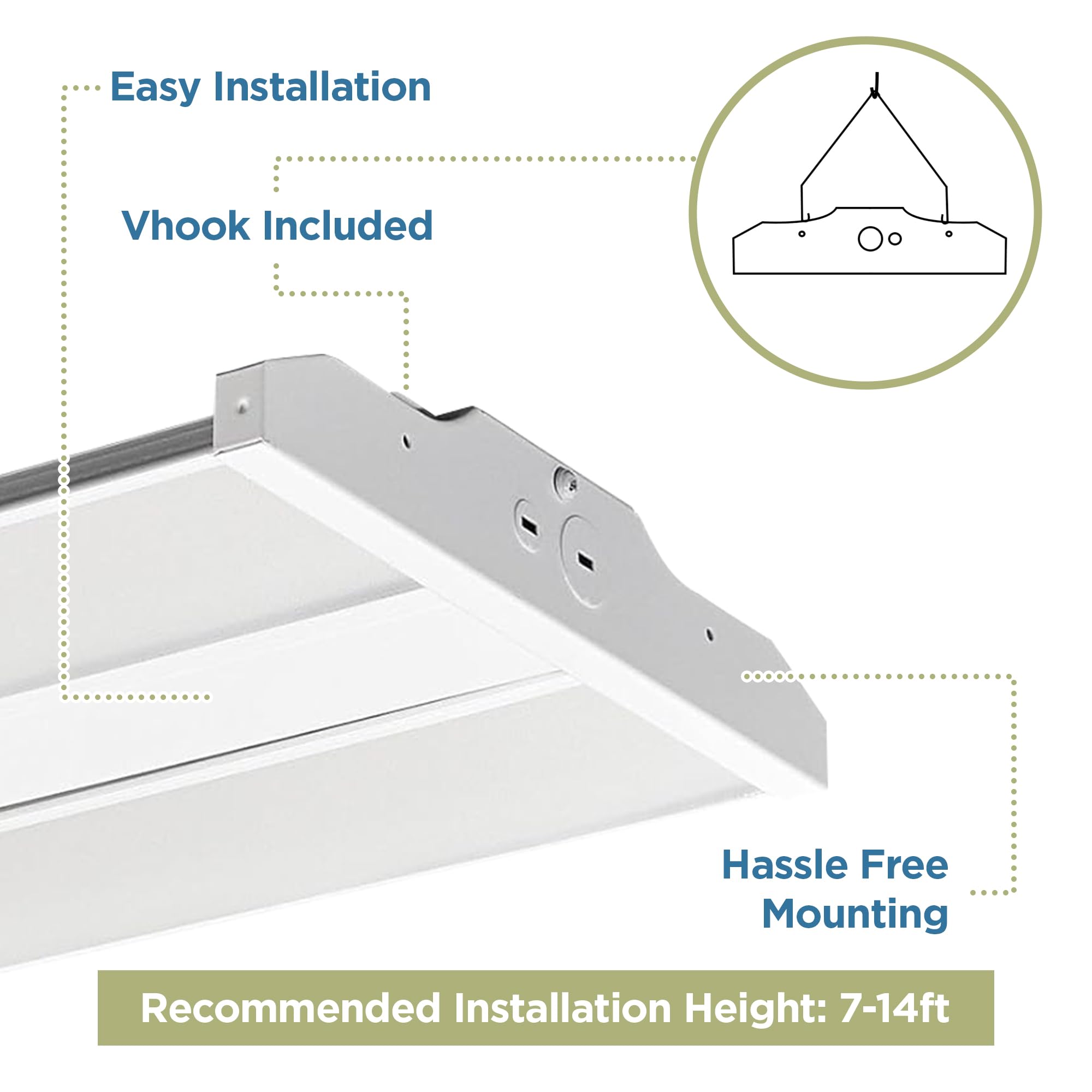 WareLight Oslo Compact Linear High Bay Fixture - 11,000 Lumens, 78 Watt, CCT Selectable, 120-277V LED Light, 16.5 x 10.2 x 1.8 Inches, White, Pack of 2