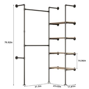 Woskar Industrial Pipe Clothing Rack, Hanging Rods Clothes Rack with Shelves, Clothes Rack for Wardrobe, Corner Closet System for Walk in Closets, Heavy Duty Hanging Clothes Rackk