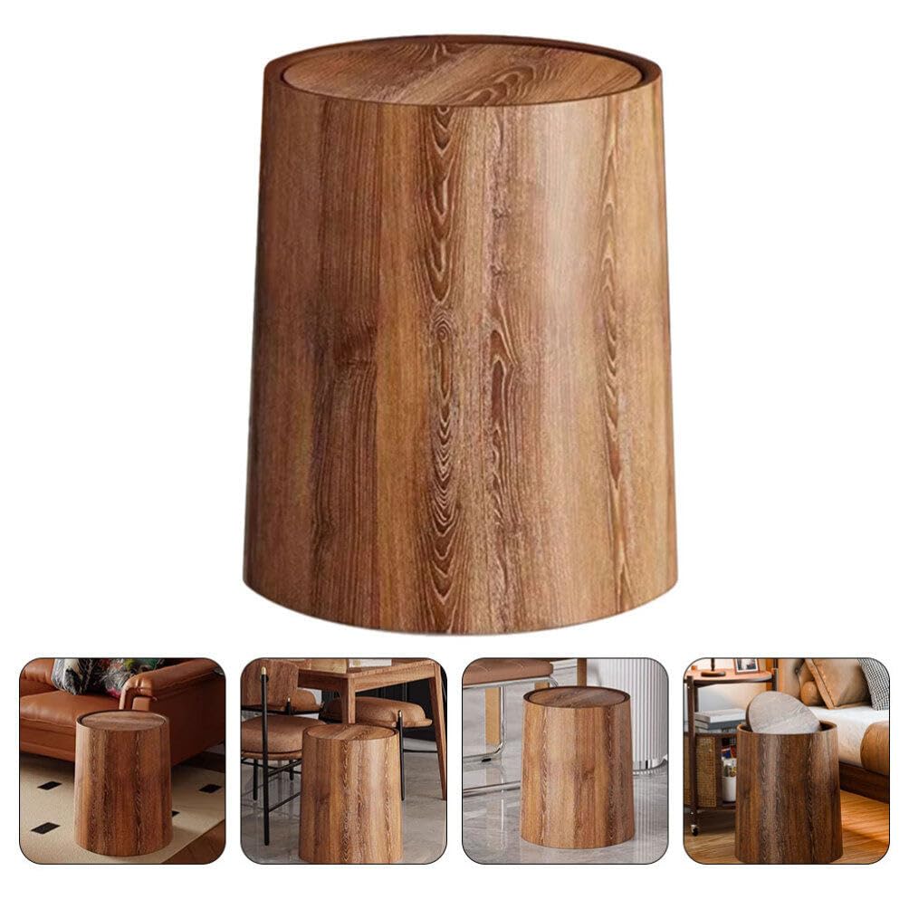 HOLIDYOYO Bathroom Trash Can with Swing Lid Wood Round Wastebasket for Under Desk Kitchen Bedroom Kids Room 12L