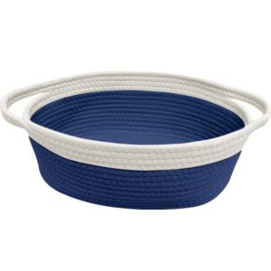 GiftExpress Blue & White Woven Basket - 13" x 8" x 5" Cotton Rope Organizing Baskets for Baby Items or Cat & Dog Toys - Cute Soft Gift Storage Bin w/ Handles