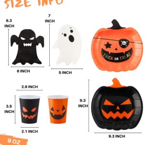 Halloween Plates and Napkins Party Supplies - Serves 24 - Pumpkin Plates and Cups Halloween Napkins for Halloween Birthday Decorations Kids Paper Plates Halloween dinnerware set