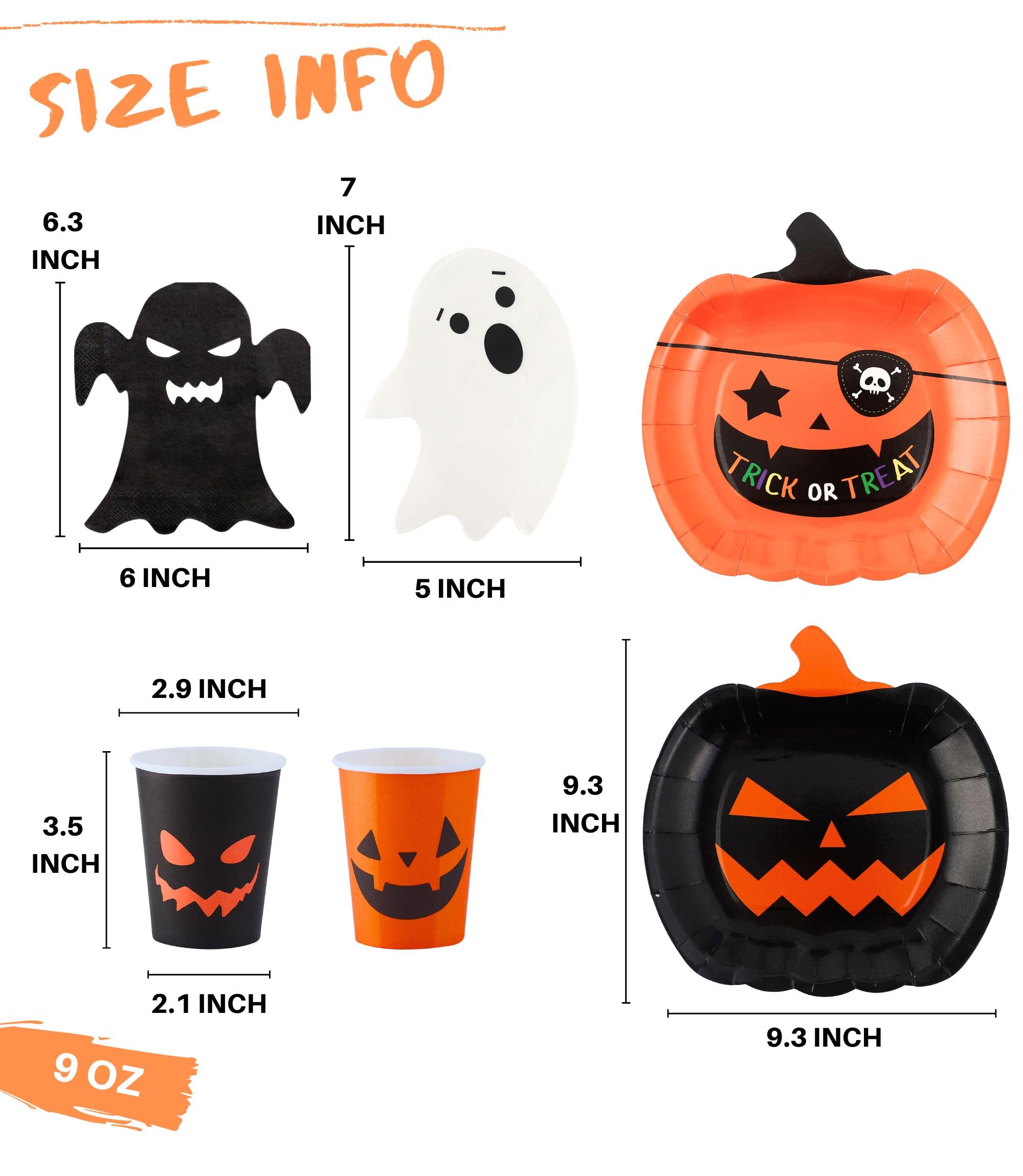 Halloween Plates and Napkins Party Supplies - Serves 24 - Pumpkin Plates and Cups Halloween Napkins for Halloween Birthday Decorations Kids Paper Plates Halloween dinnerware set