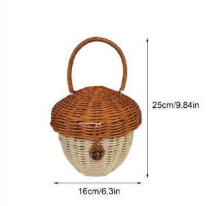 Mushroom Storage Basket, Acorn Shaped Basket Bag, Creative Handmade Rattan Storage Basket with Handle, Desktop Rattan Basket With Lid for Desktop Storage Decoration