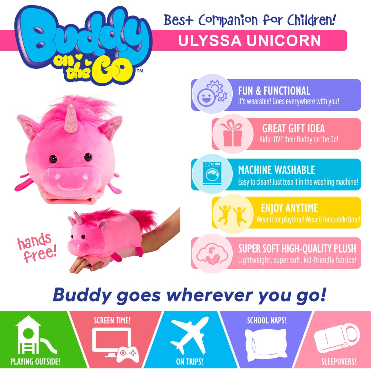 Buddy on The Go - from The Makers of Pillow Pets - Ulyssa Unicorn - Stuffed Animal Plush