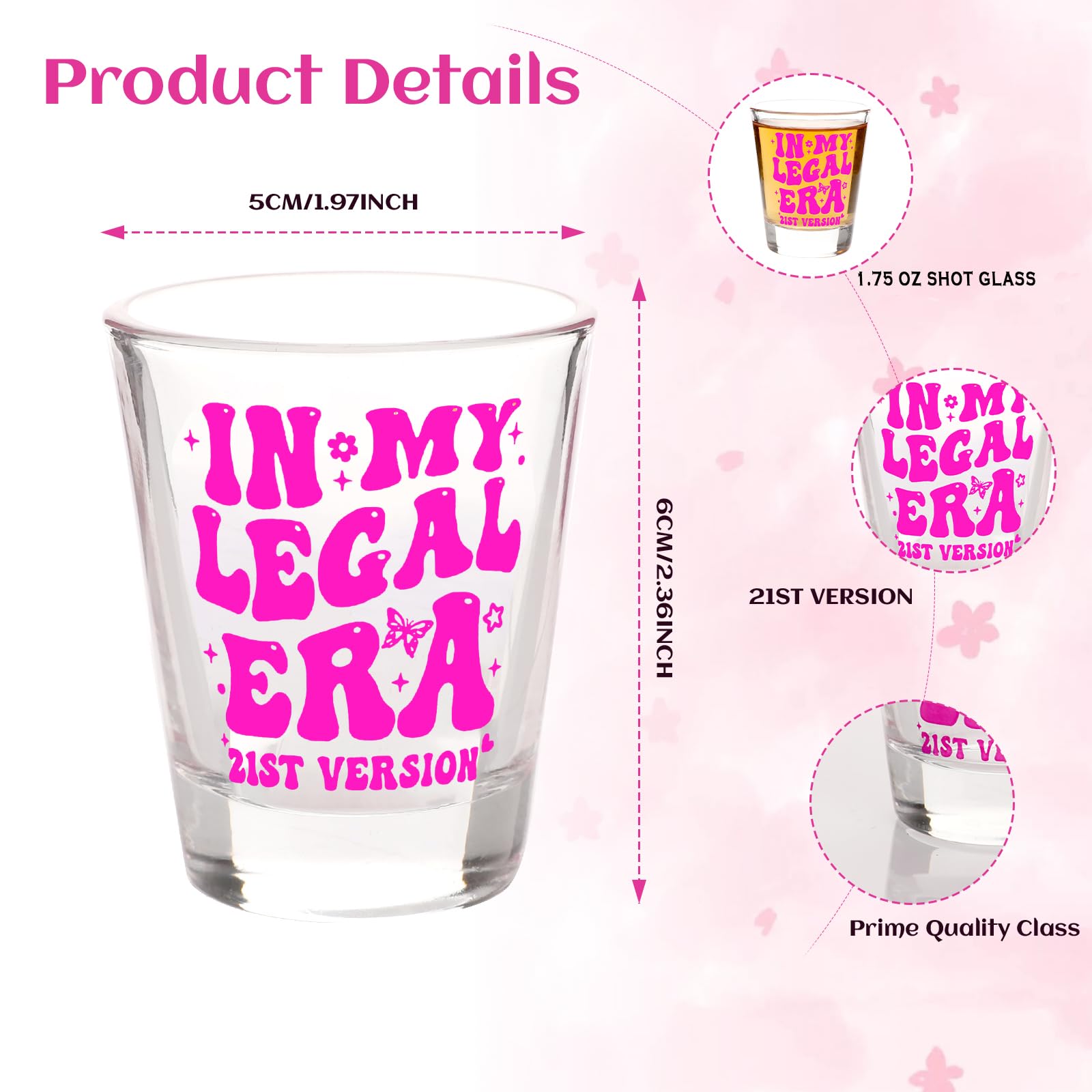 Fenyor7i 21st Birthday Gifts for Her Him- 'In My Legal Era (21st version)' 21st Shot Glass - Cool 21 Birthday Gift for Her or Him -Turning 21 Present (Hot Pink-1.75oz)