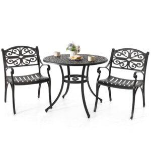 NUU GARDEN Set of 2 Cast Aluminum Patio Dining Chairs with Armrests,All-Weather Patio Dining Chair with Adjustable Feet Outdoor Bistro Chairs for Balcony, Backyard, Garden, Hammered Bronze