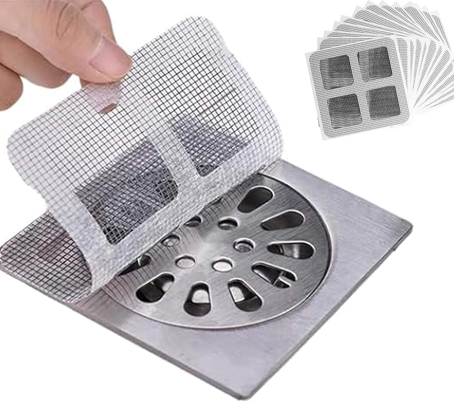 Floor Drain Sticker, 100PCS Disposable Shower Drain Cover Hair Catcher Mesh Stickers, 4"x4" Square Shower Floor Drain Cover, Drain Mesh Strainer for Kitchen, Sink, Bathroom, Laundry, Bathtub