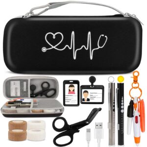 fwunyvn 16 pcs stethoscope case kits, stethoscope case with supplies include 2 pcs rechargeable led pen lights, nurse scissors, nurse pens, bandage wraps, nurse accessories, perfect nurse gifts(black)