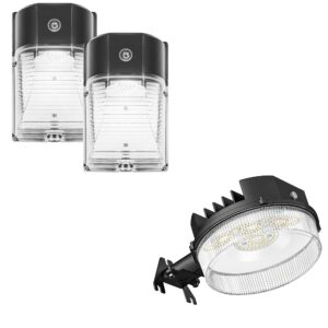 cinoton 42w led barn light dusk to dawn outdoor lighting, black 1 pack & 26w led wall pack light with dusk to dawn sensor daylight 2 pack