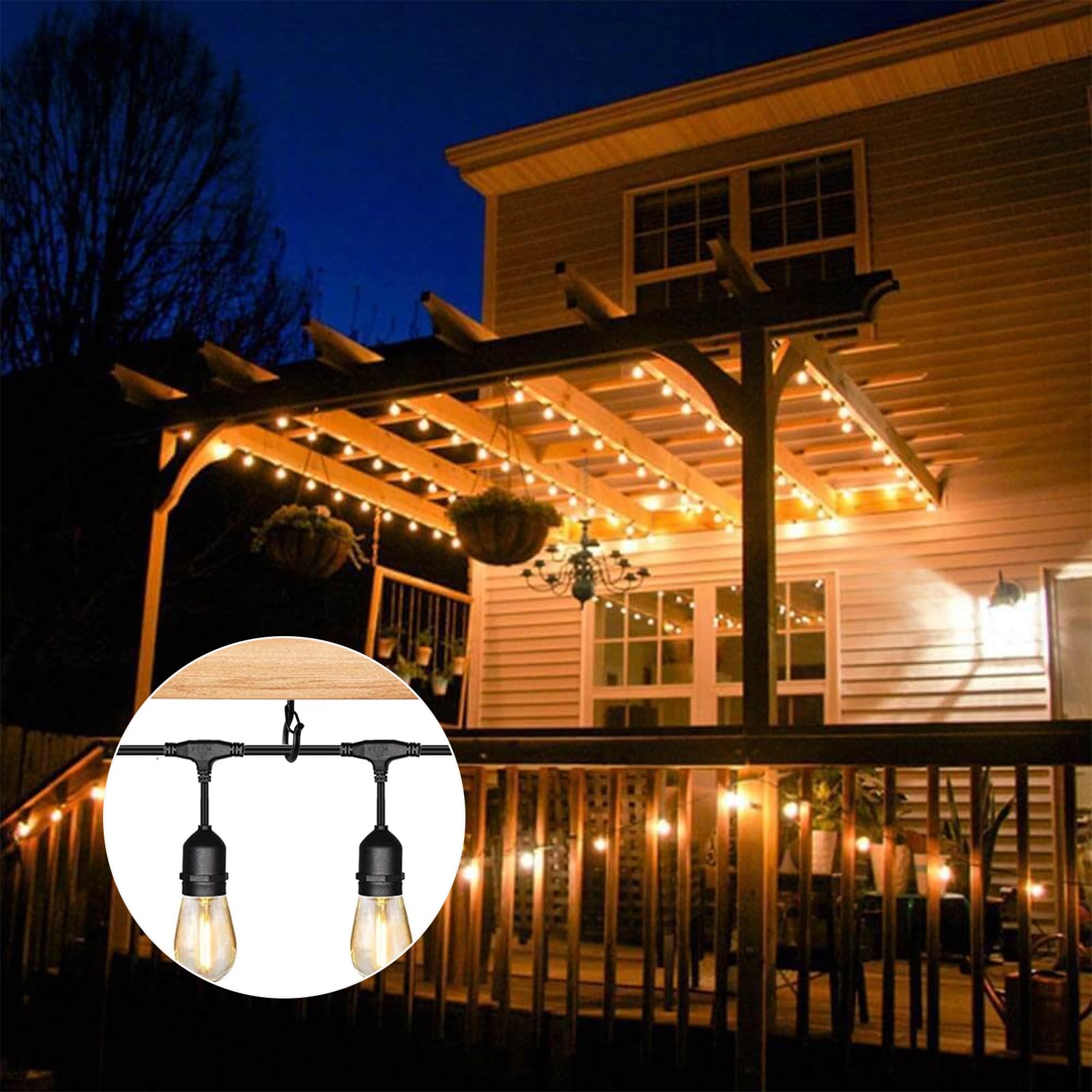 10 PCS Q Hanger Hooks with Safety Buckle, Windproof Screw for Hanging Outdoor String Lights, Screw in Cup Hooks, Eye Hooks, Ceiling Hooks for Hanging Plants, Holiday Decor & Patio Lights, Black