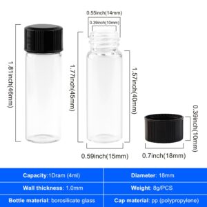 ETTSNU 10PCS 4ml Clear Glass Vials with Screw Caps and PE pad, 1 Dram Small Lab Sample Vials with Lids, Leak-Proof Liquid Storage Empty Vial (with Droppers and Marker Stickers)