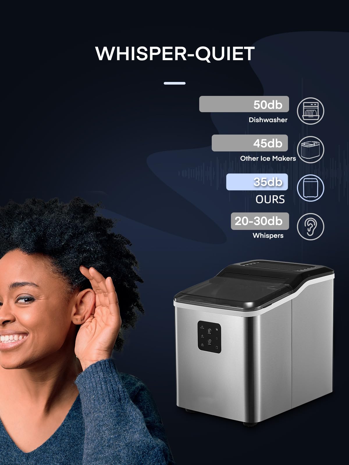 Countertop Ice Maker Machine 𝑺𝒕𝒂𝒊𝒏𝒍𝒆𝒔𝒔 𝑺𝒕𝒆𝒆𝒍, 9 Bullet Ice in 6 Mins, 𝟑𝟎𝒍𝒃𝒔 24h, Self-Clean, 2 Ice Sizes, LCD Display, Portable Ice Maker w/Ice Scoop & Basket, Home/Kitchen/Office