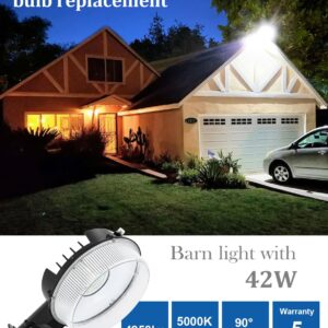 CINOTON 42W LED Barn Light Dusk to Dawn Outdoor Lighting, Black 2 Pack & Outdoor Solar Landscape Pathway Lights 4 Pack