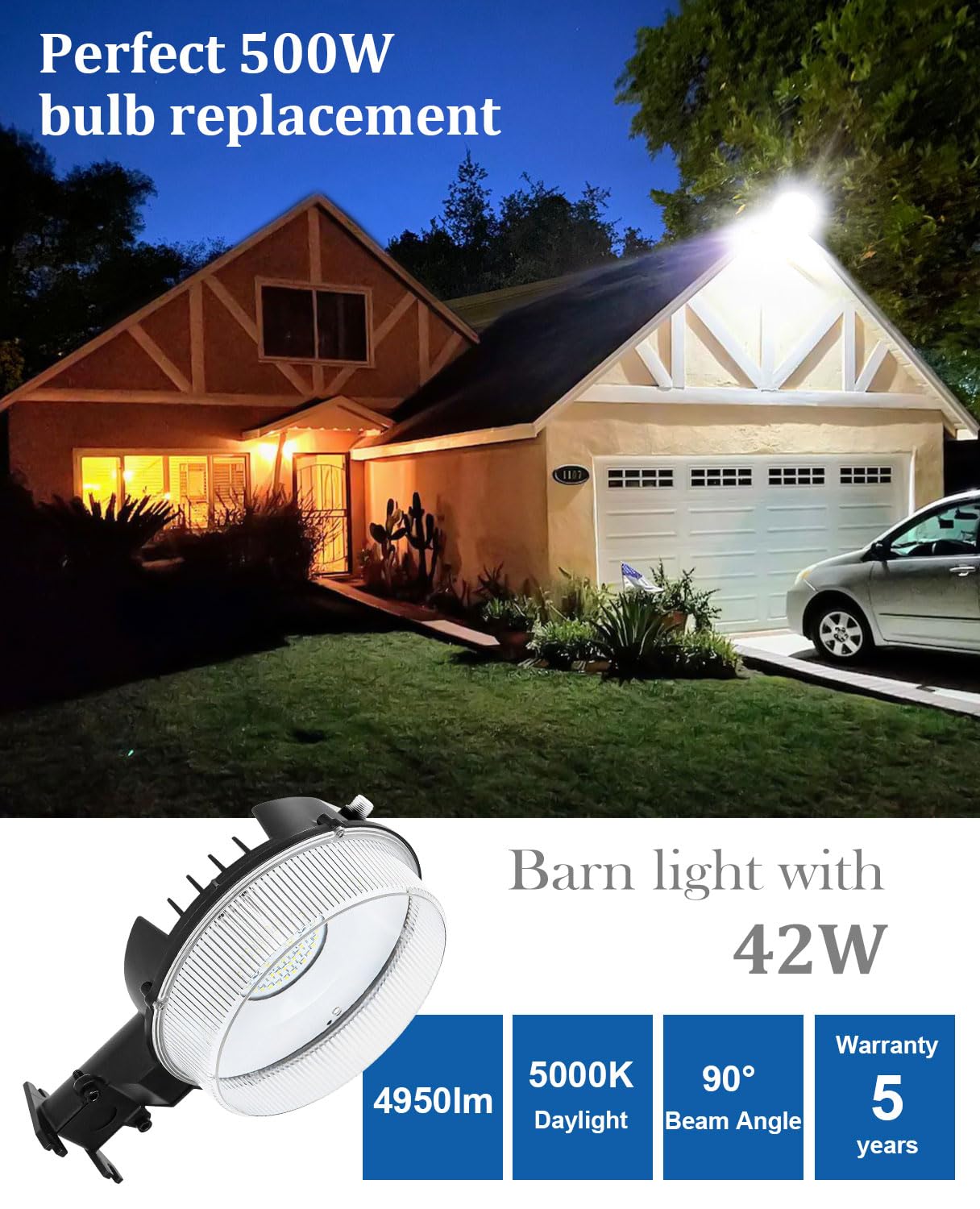 CINOTON 42W LED Barn Light Dusk to Dawn Outdoor Lighting, Black 2 Pack & Outdoor Solar Landscape Pathway Lights 4 Pack