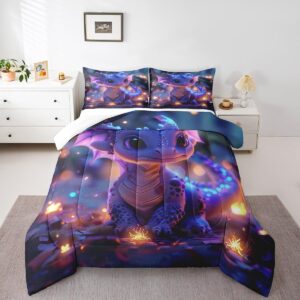 castle fairy cute dragon bedding set twin size mysterious jungle comforter for child toddler teens kawaii western dragon animal down comforter glitter plant duvet insert with 1 pillowcase