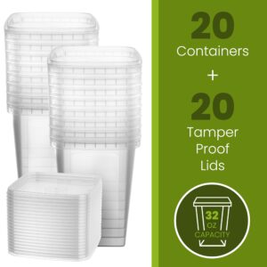 32-oz. Square Clear Deli Containers with Lids | Stackable, Tamper-Proof BPA-Free Food Storage Containers | Recyclable Space Saver Airtight Container for Kitchen Storage, Meal Prep, Take Out | 20 Pack