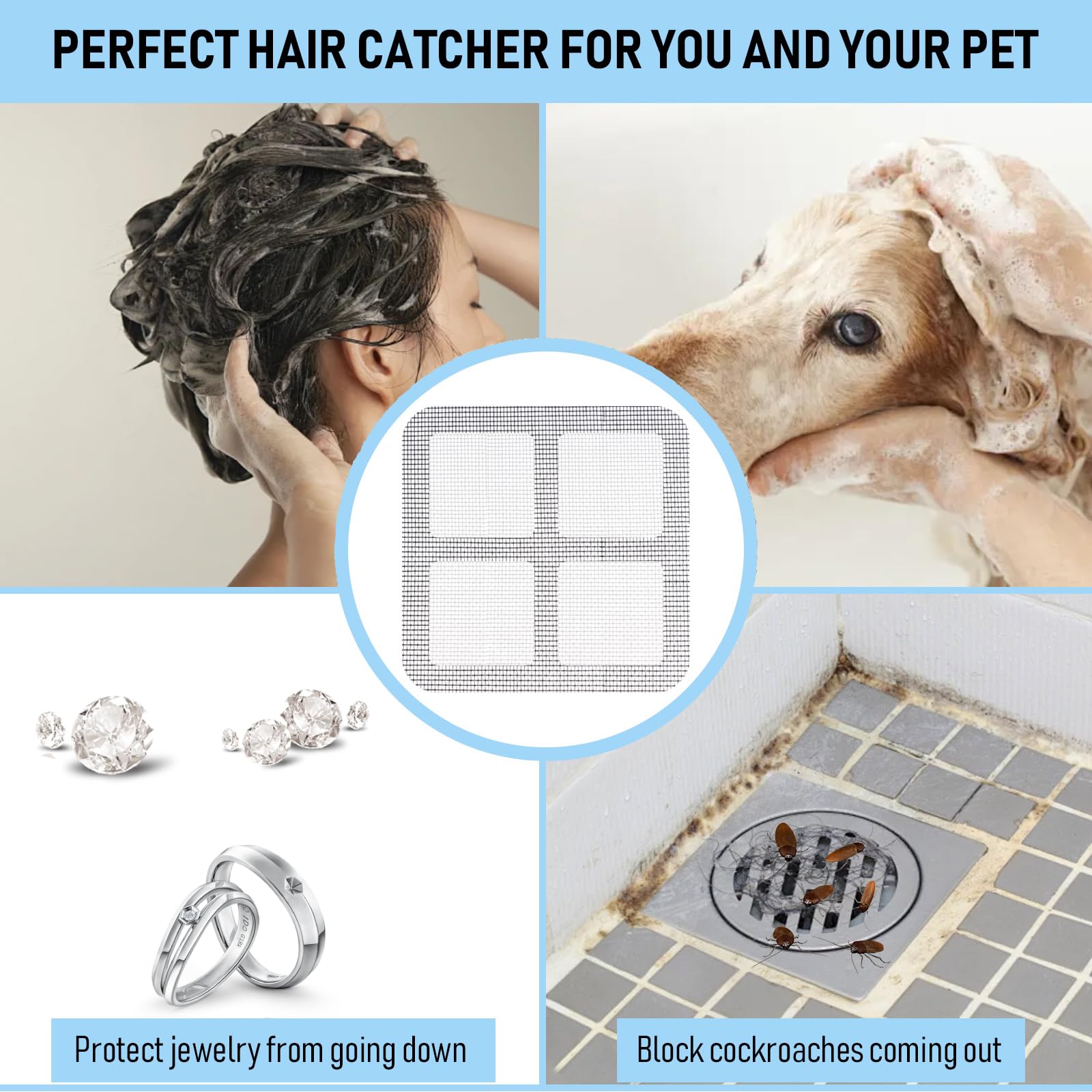 30 PCS, 3.9" X 3.9" Disposable Drain Covers, Disposable Drain Hair Catcher, Disposable Drain Covers for Shower, Disposable Filter Patches for Drain, Disposable Shower Drain Hair Catcher Mesh Stickers