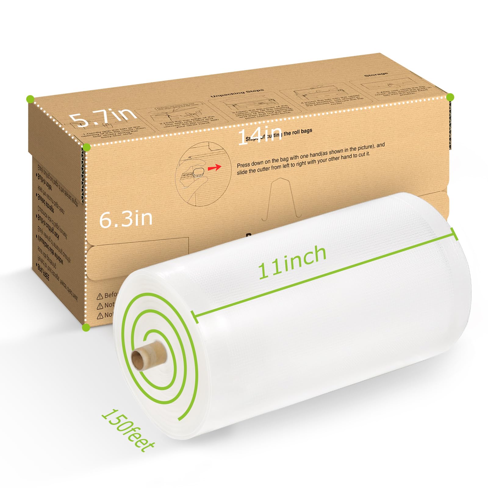 Bonsenkitchen 11” x 150’ Food Vacuum Seal Roll Keeper with Cutter, Vacuum Sealer Bags Rolls for Food Storage, Commercial Grade, BPA Free, Great for Meal Prep and Sous Vide Cooking