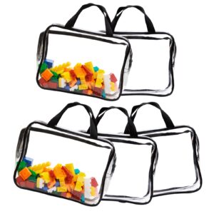 lovejo clear toy storage bags 5-pack - pvc organizer with zipper - playful storage solutions for building blocks and toys - kids’ durable storage case