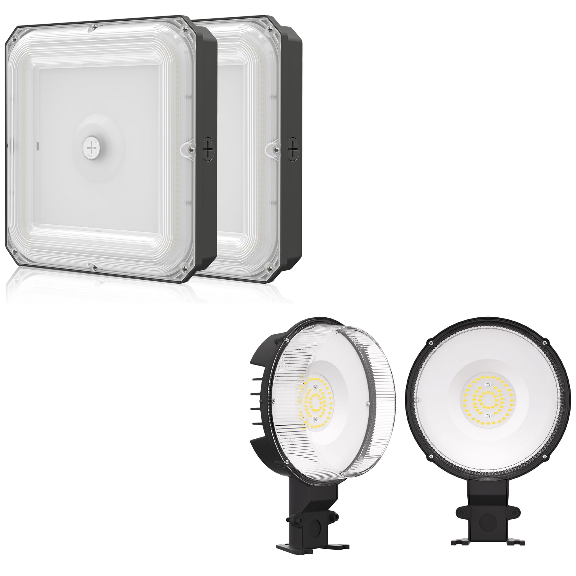 CINOTON 42W LED Barn Light Dusk to Dawn Outdoor Lighting, Black 2 Pack & 100W LED Canopy Lights 2 Pack