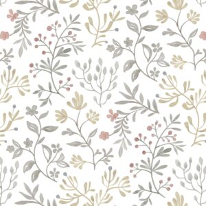 orainege vintage floral peel and stick wallpaper leaf wallpaper 15.7 in x118.1 in boho contact paper self adhesive removable wallpaper for walls cabinets decor,grey