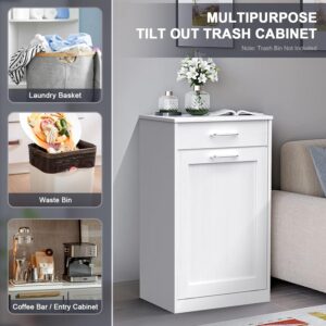 Xmifer Tilt Out Trash Can Cabinet with Drawer, Premium Negative Ion-Deodorizing Function, Hidden Garbage Can Cabinet, Wooden Kitchen White Trash can 10 Gallon, High-35.4inches