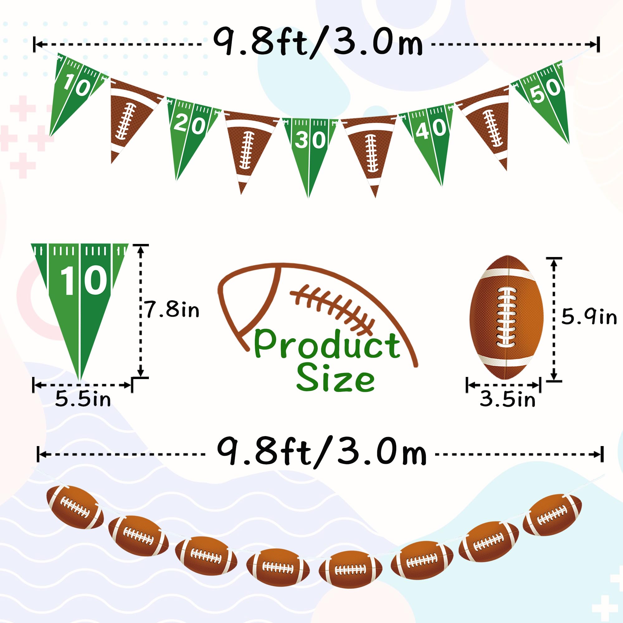 VILIFEVER 4 Pieces Football Party Decorations, Football Paper Banner with Football Triangle Flags Banner for Sports Theme Birthday Party Decorations Game Day Tailgate Party Supplies