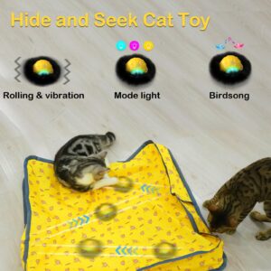 Muhhiba Interactive Cat Toys for Indoor Cats, Electric Cat Ball Fast Rolling in Pouch, Motion Activated Chirping Cat Toy, Hide and Seek Cat Toy with LED Light