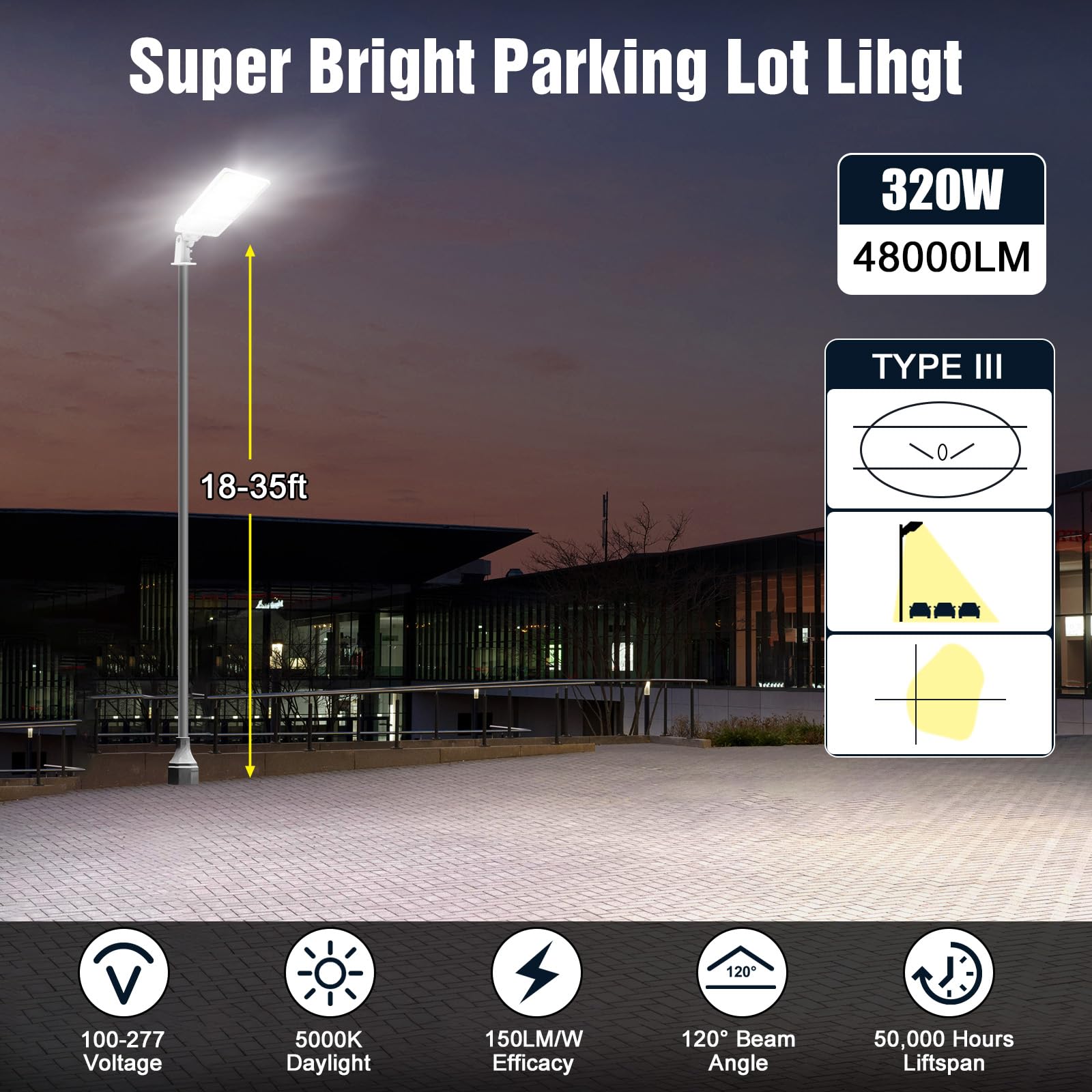 4 PCS 320W LED Parking Lot Lights w/ Photocell, UL DLC Listed LED Shoebox Pole Lights Outdoor Adjustable Slip Fitter & Arm Mount, 5000K IP65 Commercial Street Area Light for Roadway Driveways Stadium