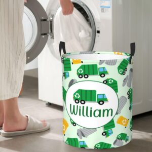 Personalized Garbage Truck Laundry Hamper Gifts, Custom Garbage Truck Laundry Basket With Name for Kids Boys Girls Adults, Collapsible Baby Laundry Hamper, Dirty Clothes Hamper With Handles Small