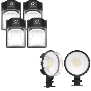 cinoton 42w led barn light dusk to dawn outdoor lighting, black 2 pack & 30w led wall pack light with dusk to dawn sensor 4 pack